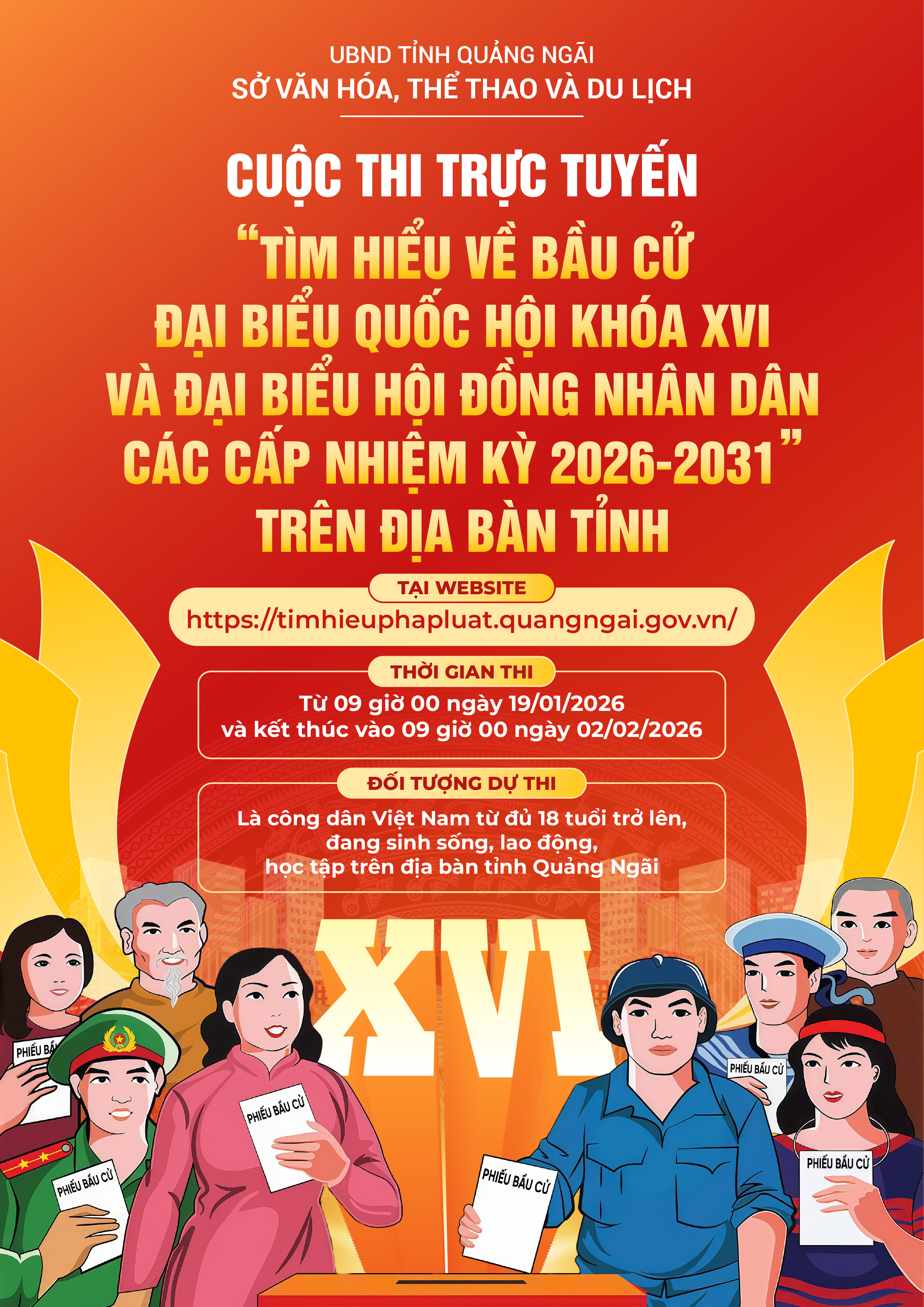 Cuộc thi trực tuyến “Tìm hiểu về bầu cử Đại biểu Quốc hội khóa XVI và Đại biểu HĐND các cấp nhiệm kỳ 2026-2031 ” trên địa bàn tỉnh Quảng Ngãi