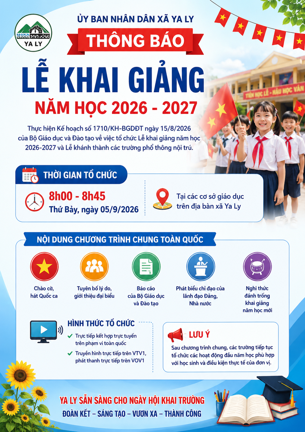 THÔNG BÁO LỄ KHAI GIẢNG NĂM HỌC 2026 - 2027