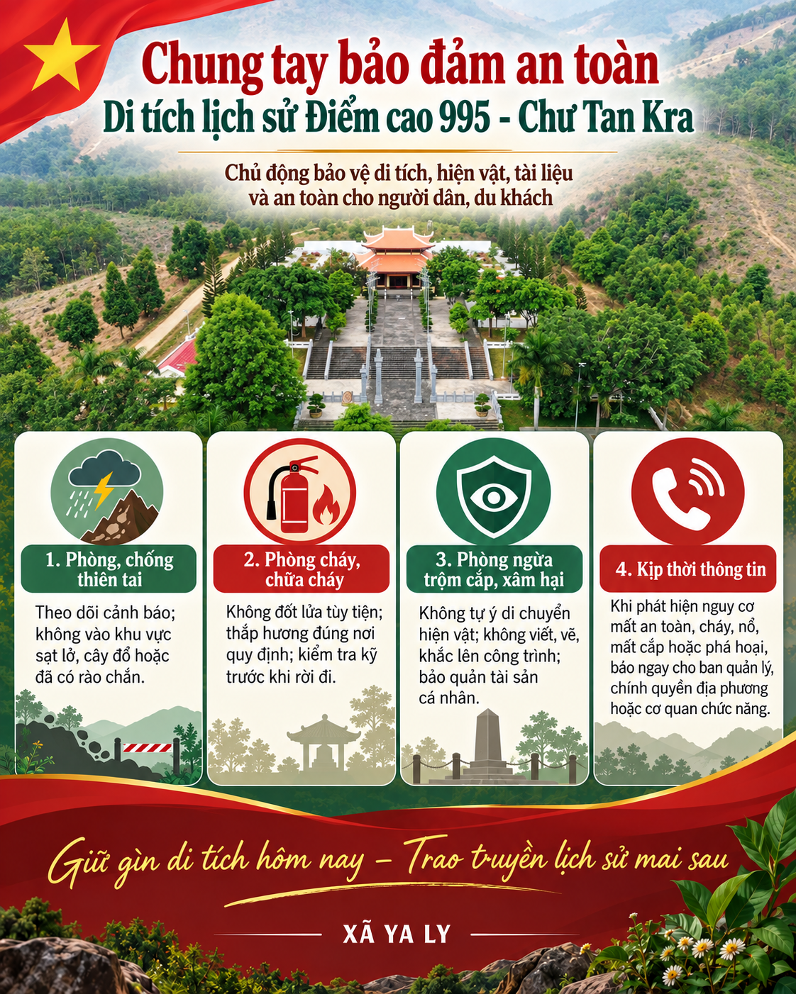 Xã Ya Ly chung tay bảo đảm an toàn Di tích lịch sử Điểm cao 995 - Chư Tan Kra